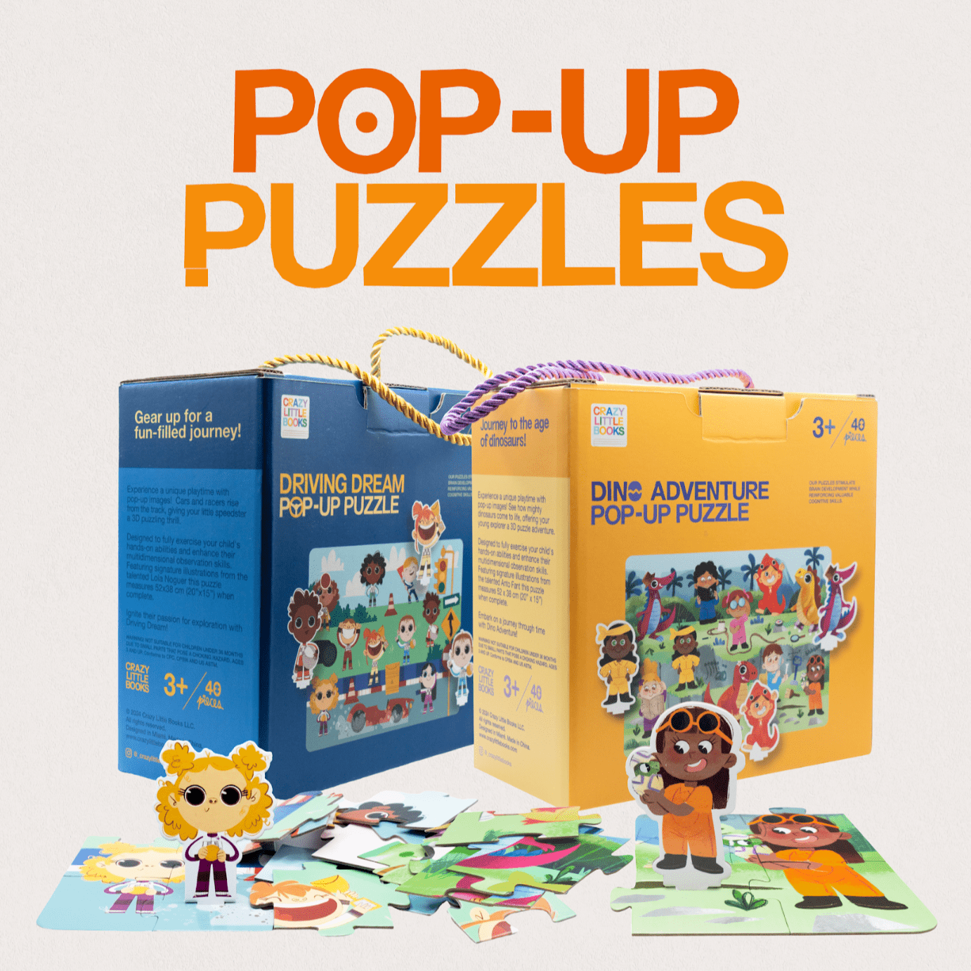Driving Dream & Dino Adventure Pop - Up Puzzle Duo - Crazy Little Books